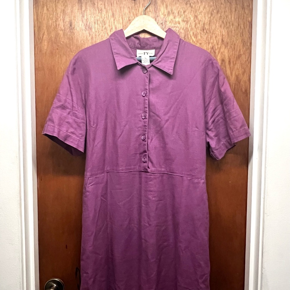 Vintage cotton/linen blend dress, purple 90s cut